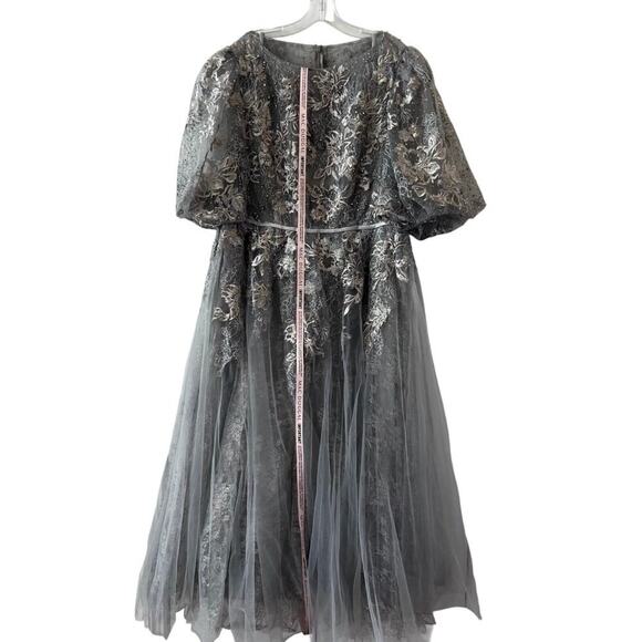 Mac Duggal 20475 Silver Gray Sequin Beaded Tulle Midi Dress Size 12 NWT - Picture 5 of 9